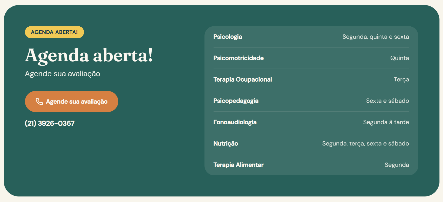 Agenda e dias de atendimento